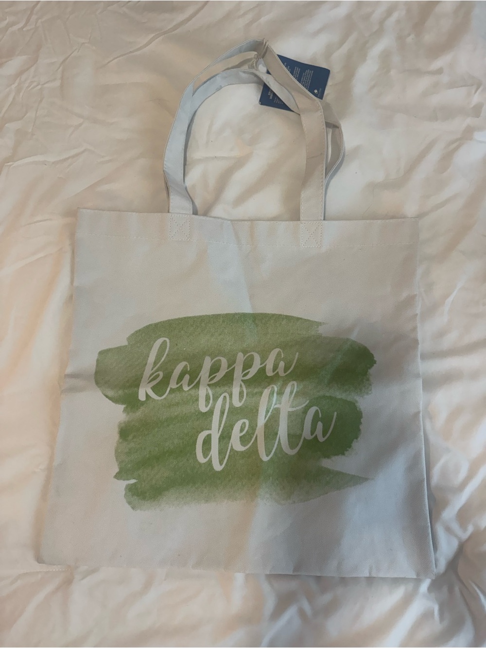 Port Authority White Tote with Green Brushstroke Kappa Delta Print